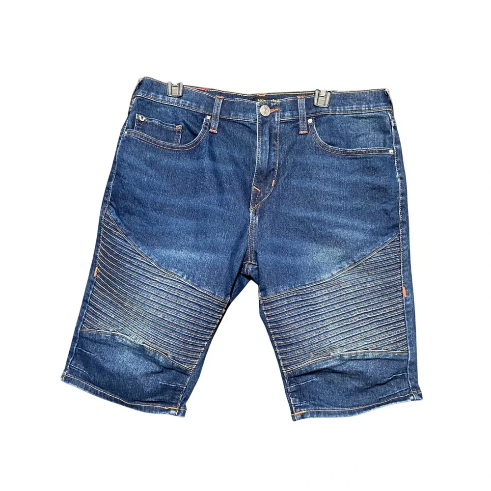 True Religion Rocco Moto Shorts Mens 34 Medium Harmonious‎ Wash Relaxed Skinny